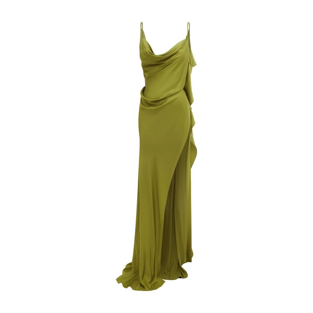 Arcina Ori Odessa Open-Back Satin Maxi Dress in Pistacchio